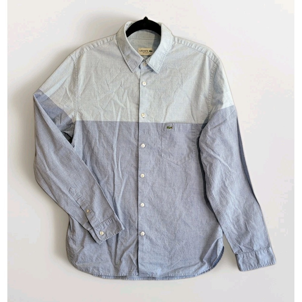 Lacoste Blue Colorblock Long Sleeve Button Up Mens Sz M Regular Fit 100% Cotton